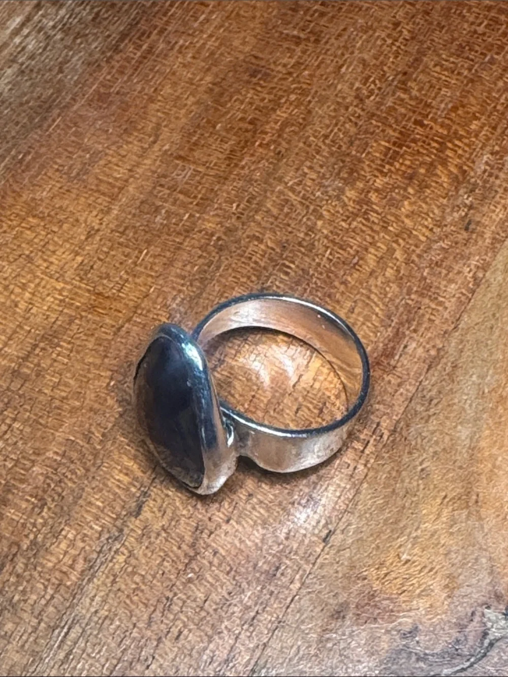 Sterling Silver Ring with Faceted black Teardrop Stone